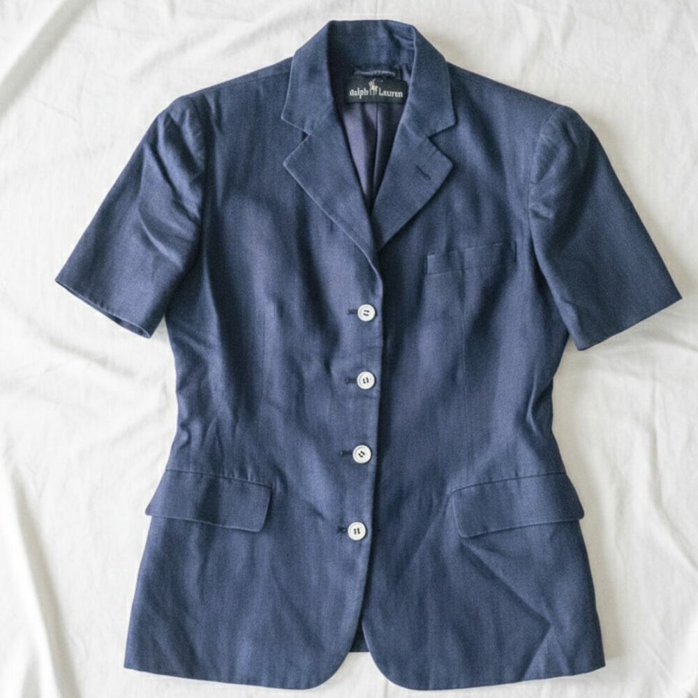 Ralph Lauren Black Label Vintage Blue Linen Blazer Jacket Womens 4-6 Small